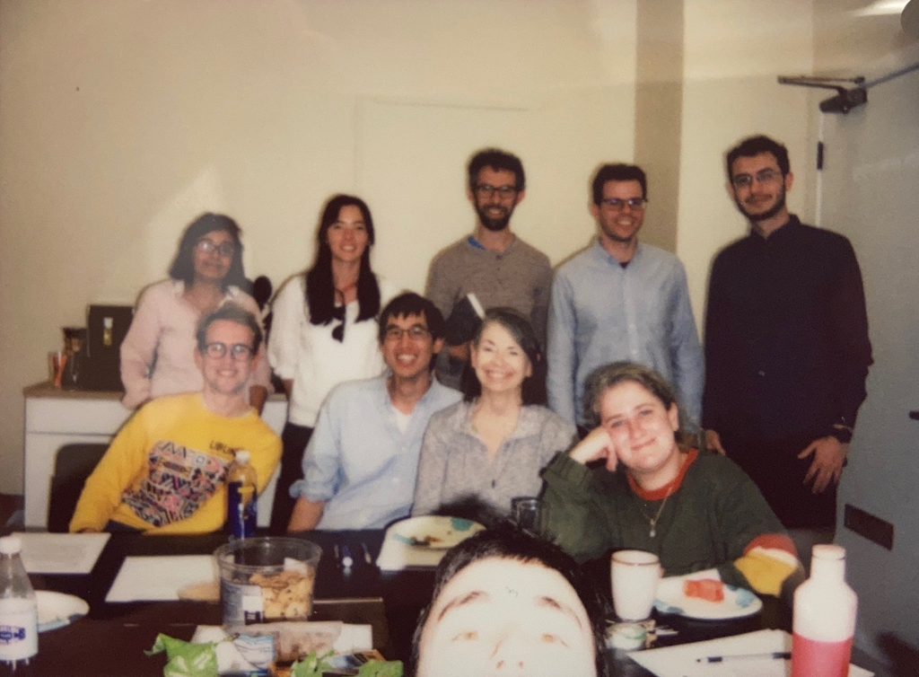 A vintage instant-camera group selfie, in which I look like some cross between a ghost and a thumb accidentally covering the camera lens