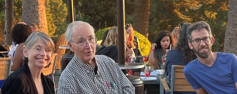 Tish Tanski, Dana, and David Spivak (left to right) at dinner after the Topos Advisory Council Retreat in August